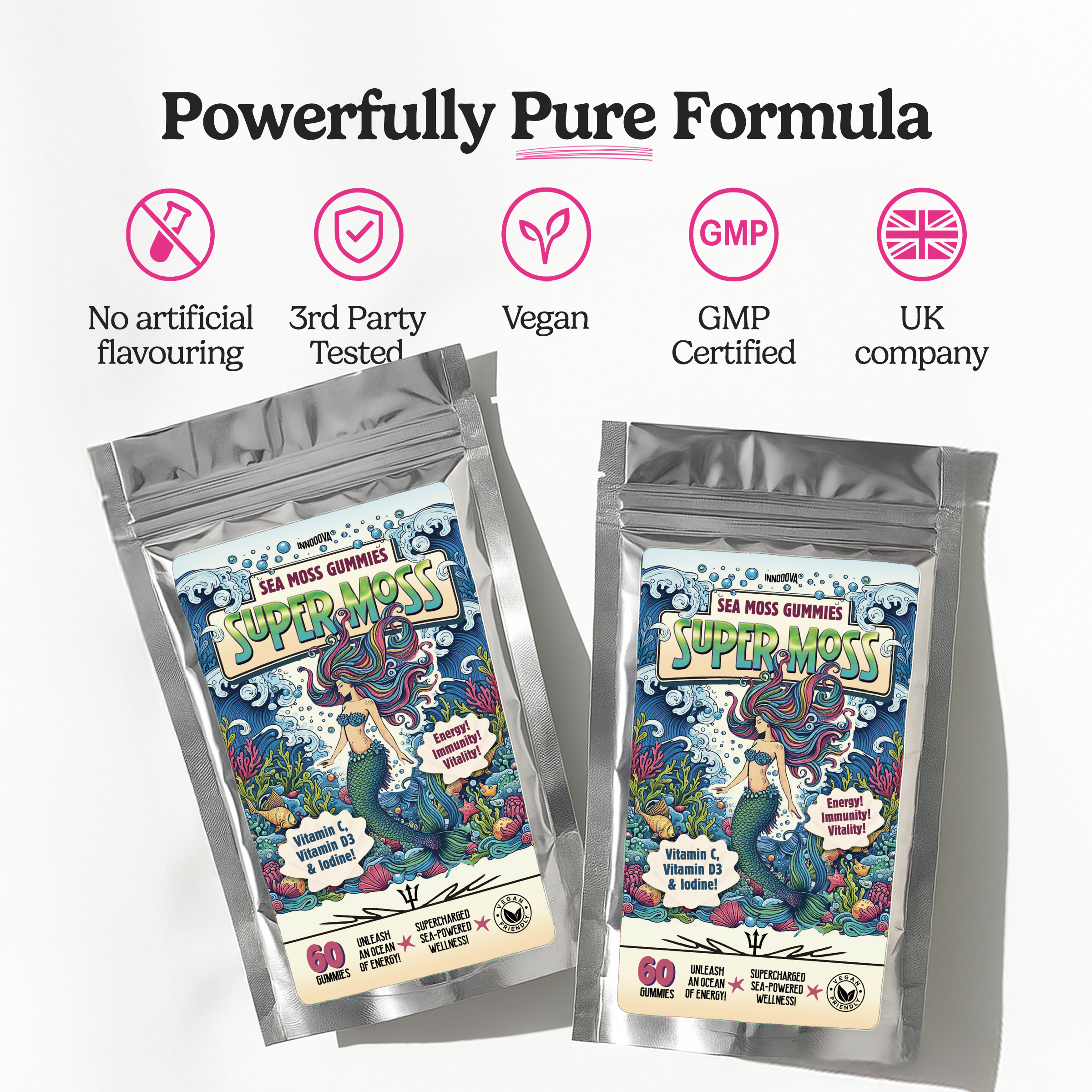 SuperMoss Sea Moss Gummies | Apple Flavour | 60 Gummies | Sea-Powered Energy & Vitality